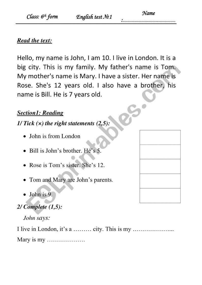 1st term english exam worksheet