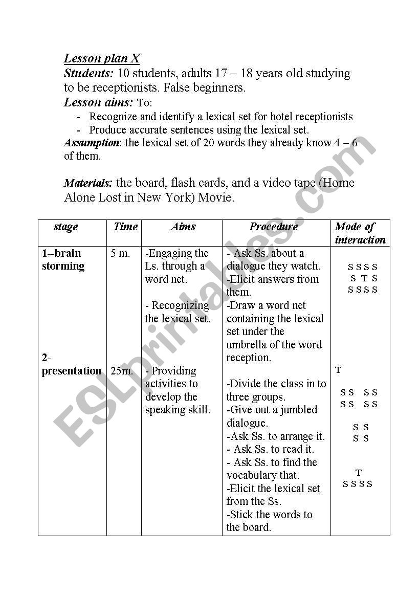 English worksheets: Lesson plan