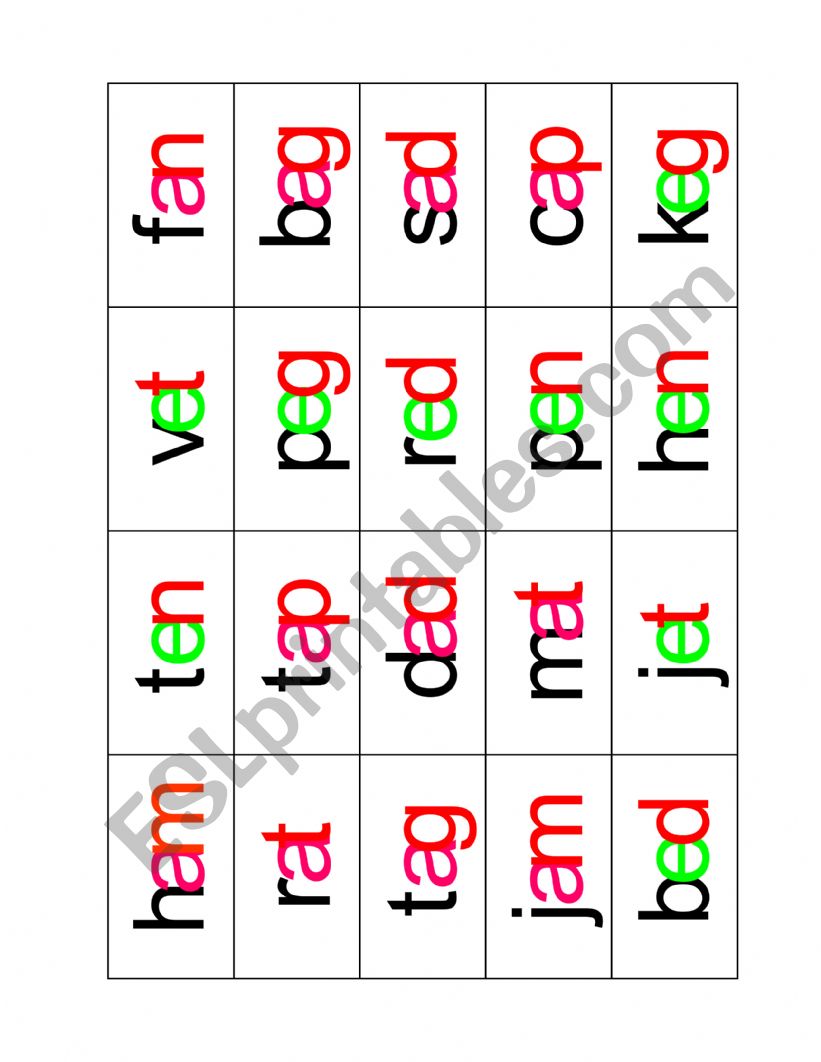Read and Cover - short vowels a and e