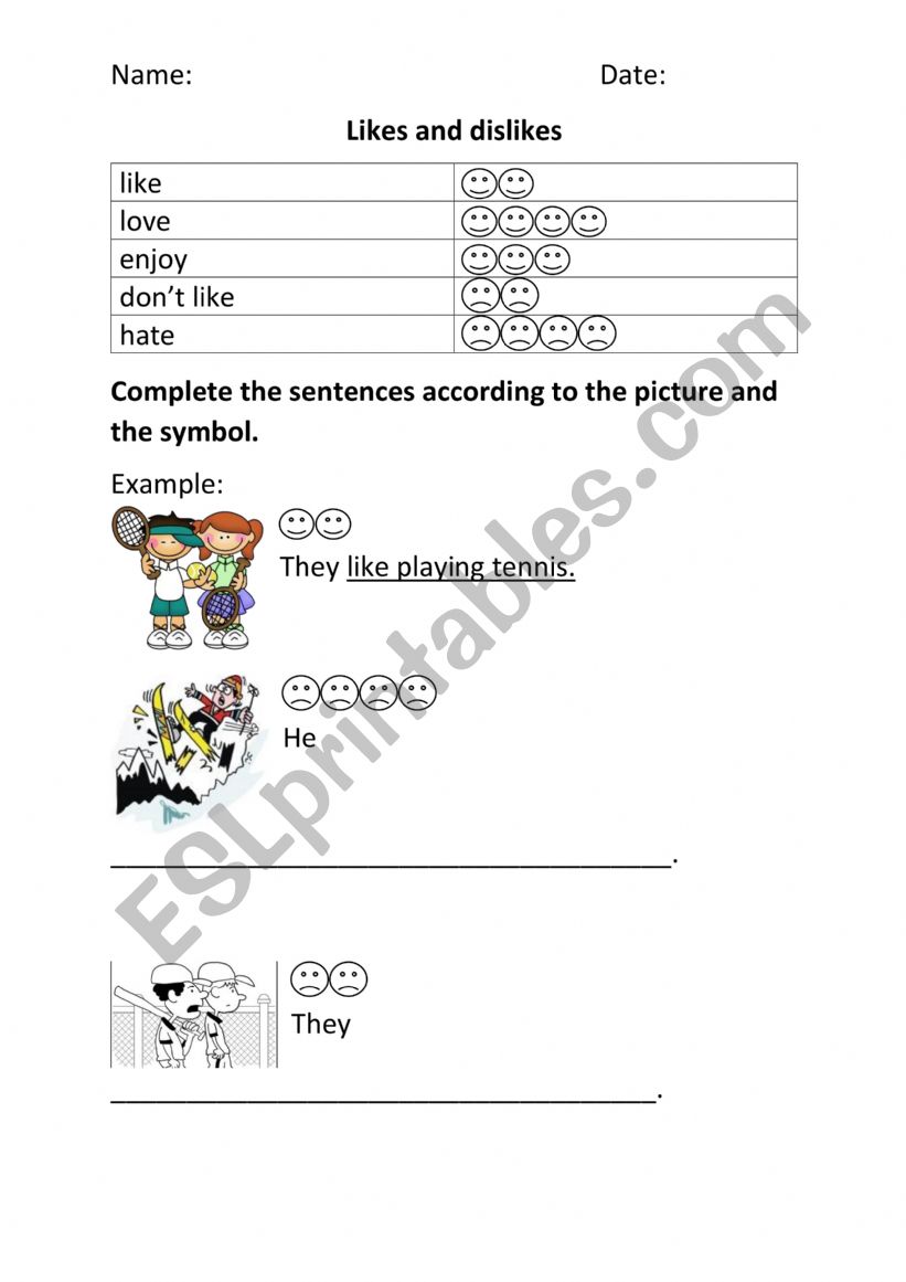 likes and dislikes worksheet