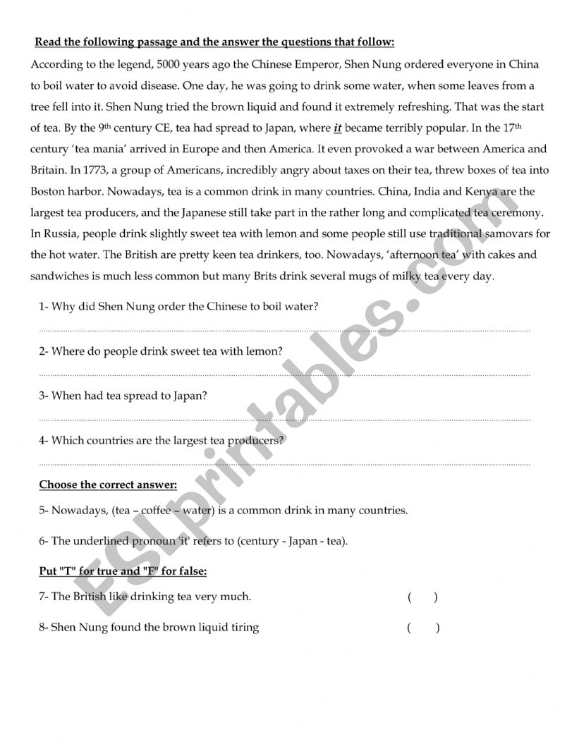 Reading Skill worksheet