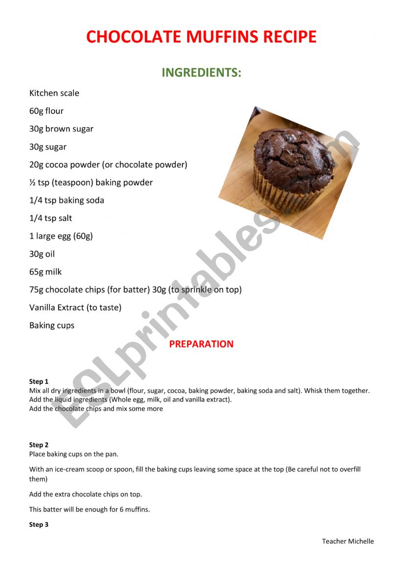 Chocolate Muffins Recipe worksheet