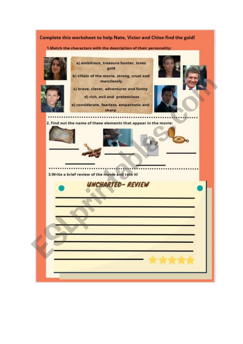 UNCHARTED MOVIE ACTIVITY worksheet