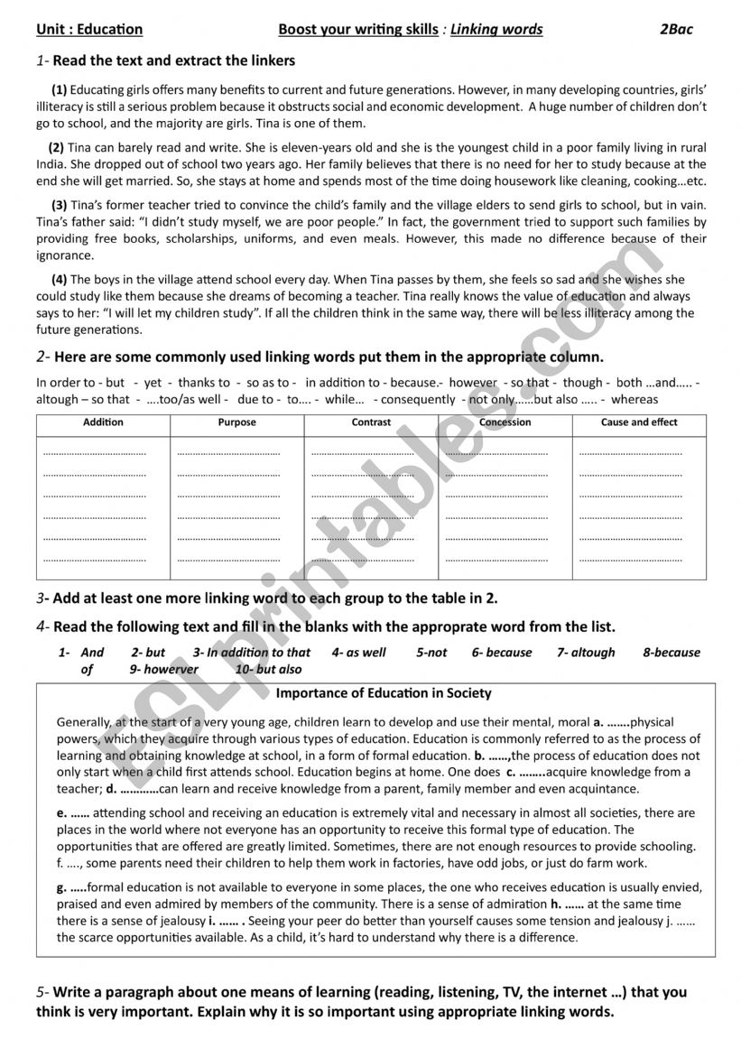 linking words worksheet