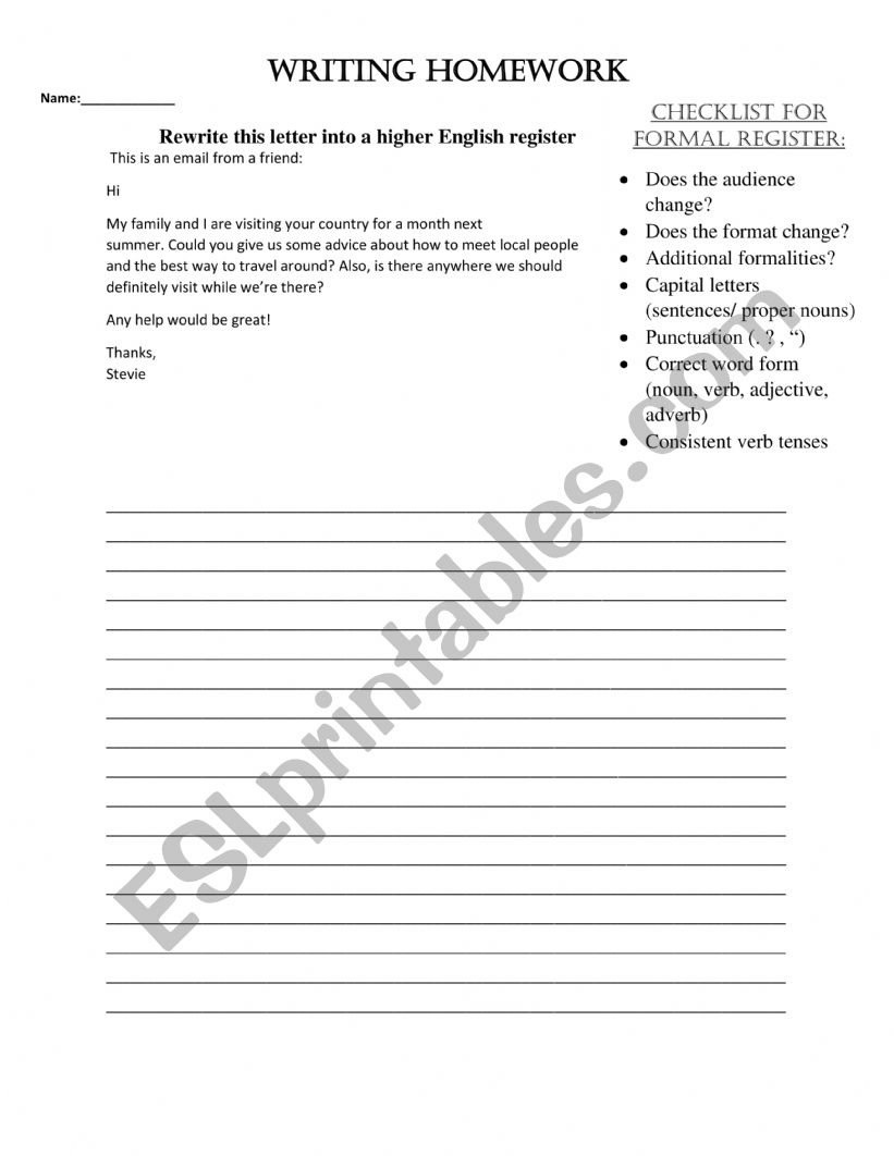 Practice formal language with travel letter prompt (fully editable)