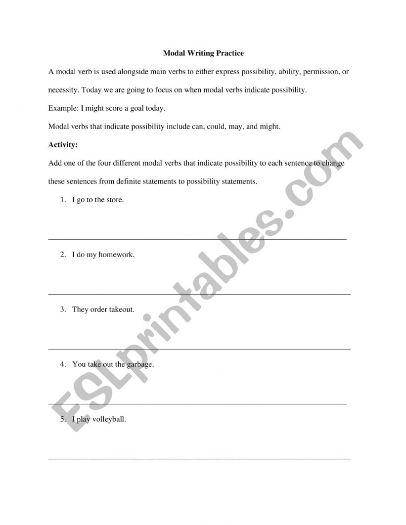 Modal Writing Practice worksheet