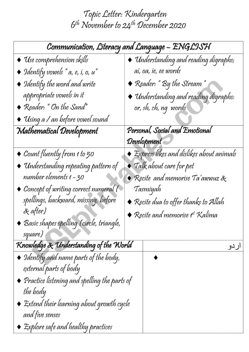 KG TOPIC LETTER  worksheet