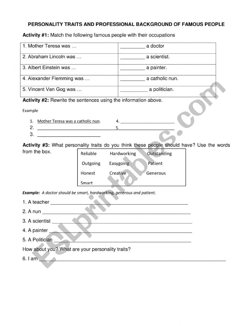 famous people worksheet