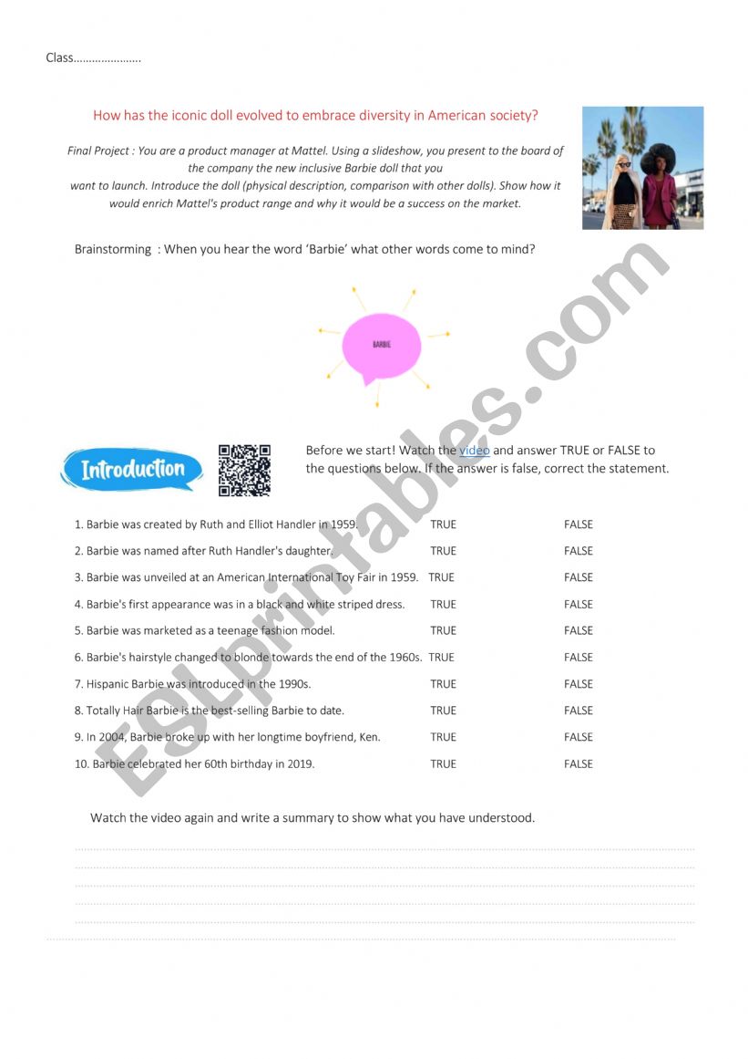 Barbie History  worksheet