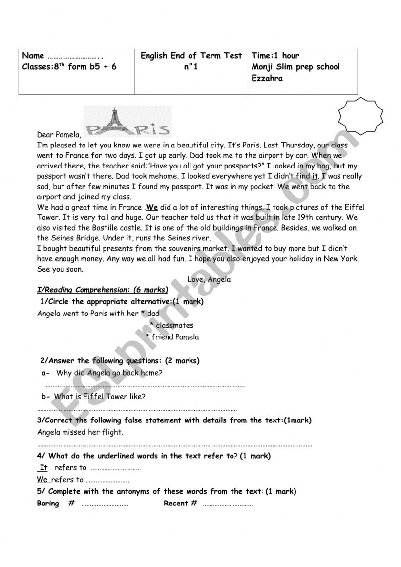 8 th end of term test n1 worksheet