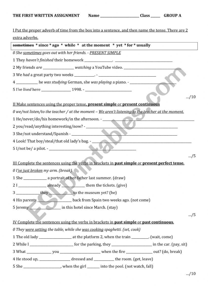 test worksheet