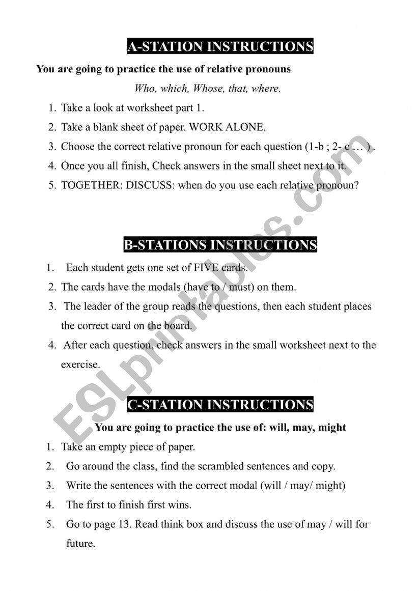 Junior 5 stations worksheets : general review 