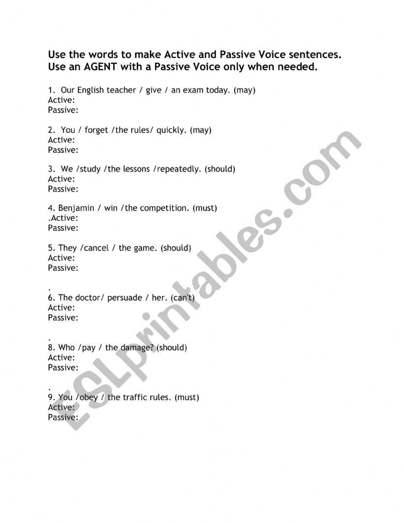 Passive Voice with modals worksheet