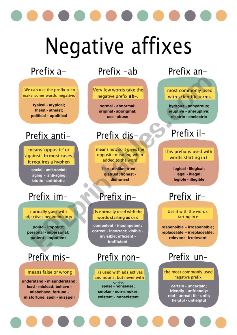 Negative suffixes worksheet