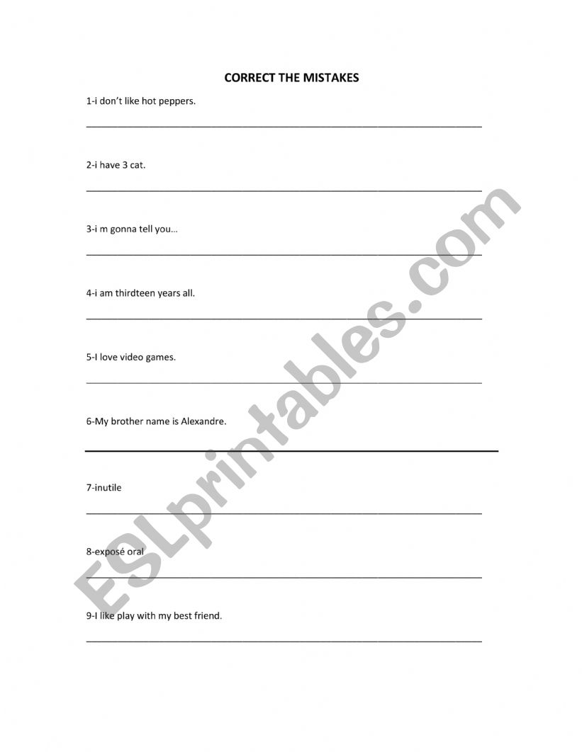 Correct the mistakes worksheet