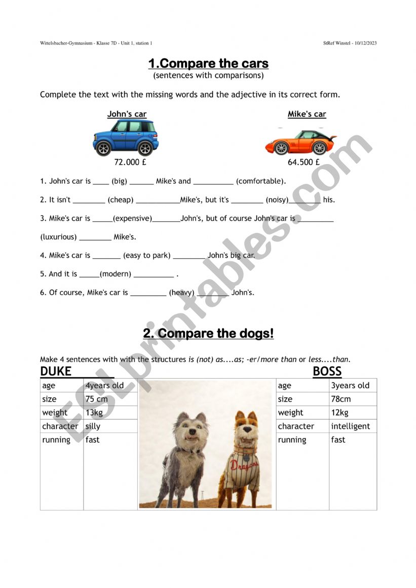 comparisons of adjectives worksheet