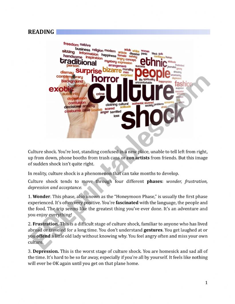 Culture shock worksheet