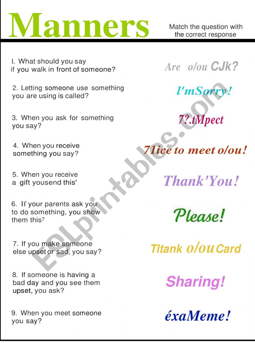 Manners worksheet