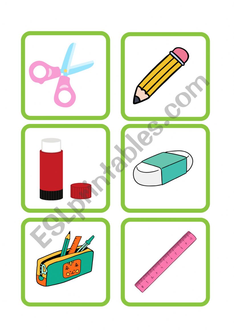 Flashcards of School Objects worksheet