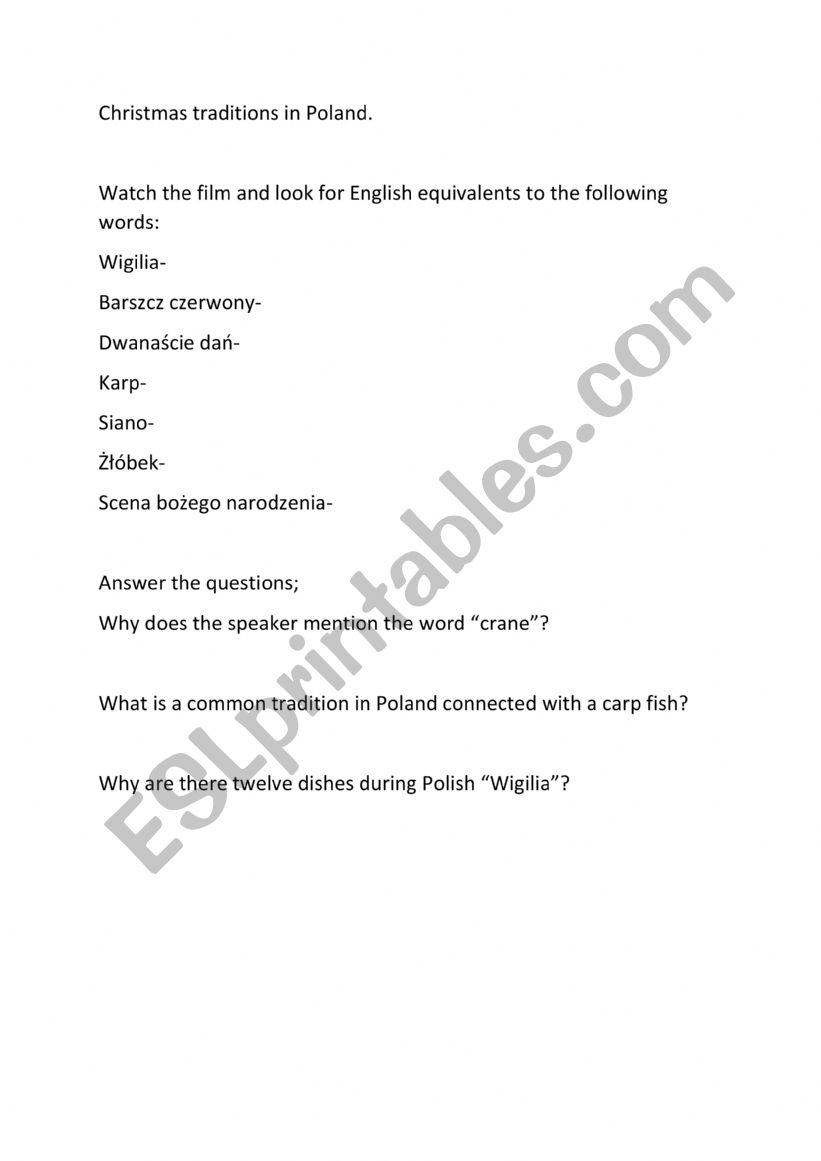 Polish Christmas worksheet