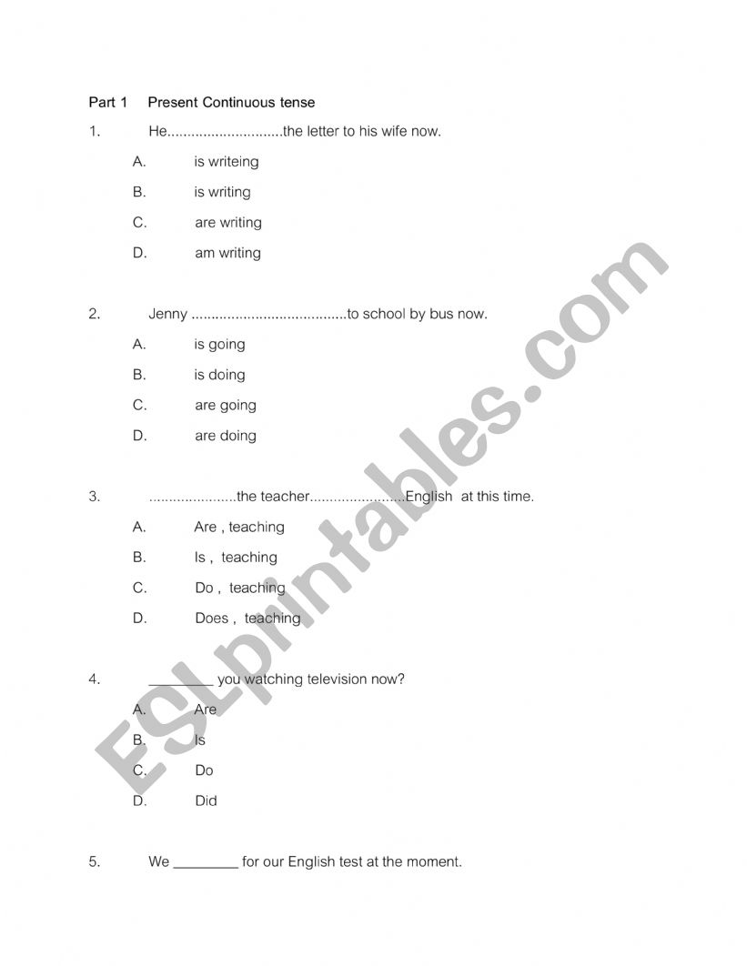 Exam about tenses worksheet
