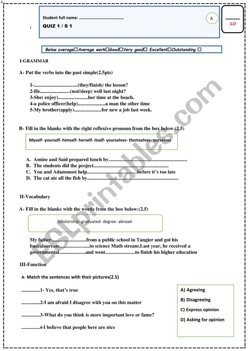 Language Test worksheet