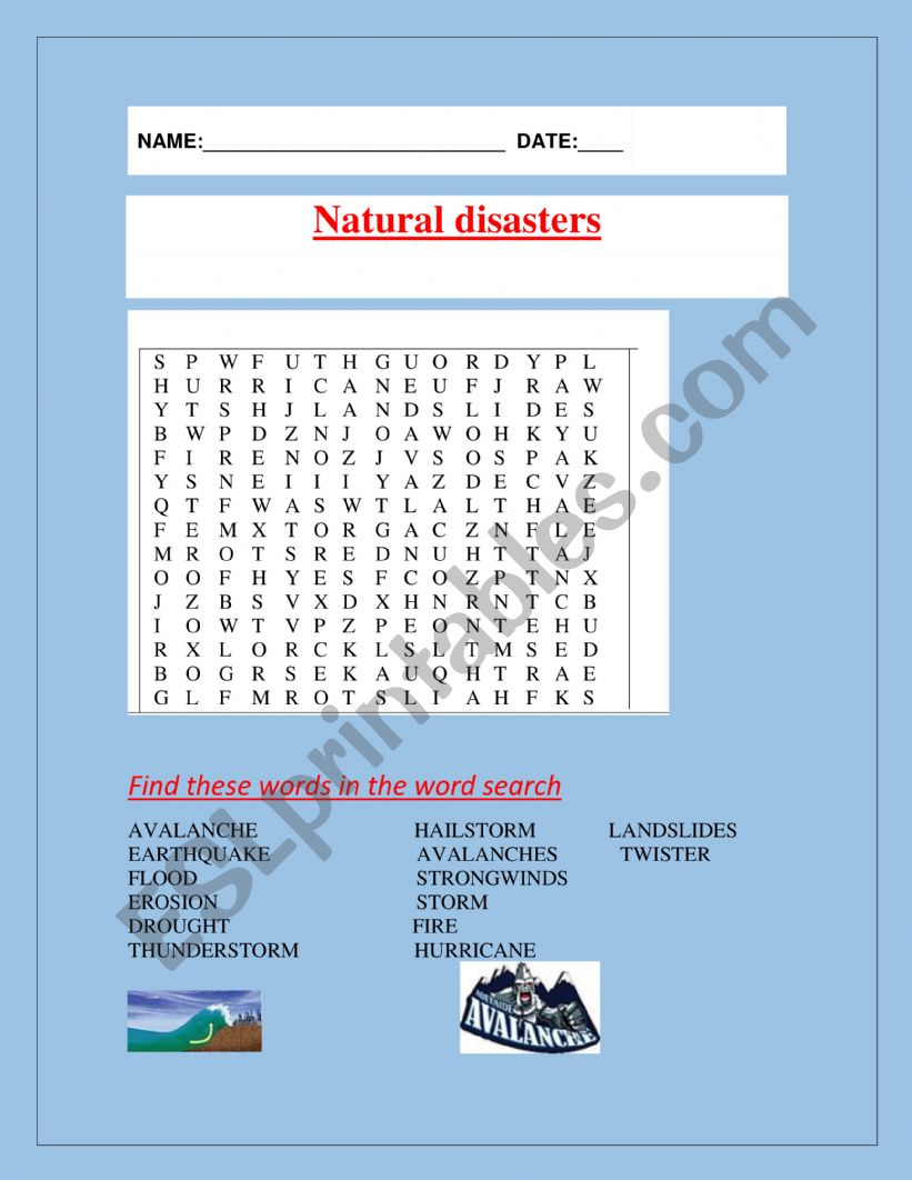 Natural Disasters Crossword search