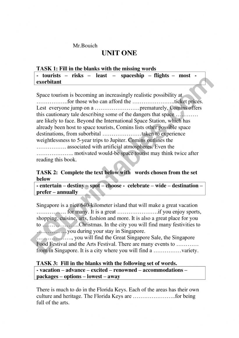 language tasks for unit one 4th form