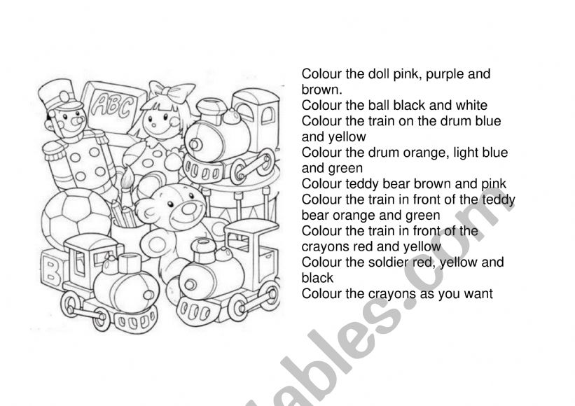 Toys colour worksheet