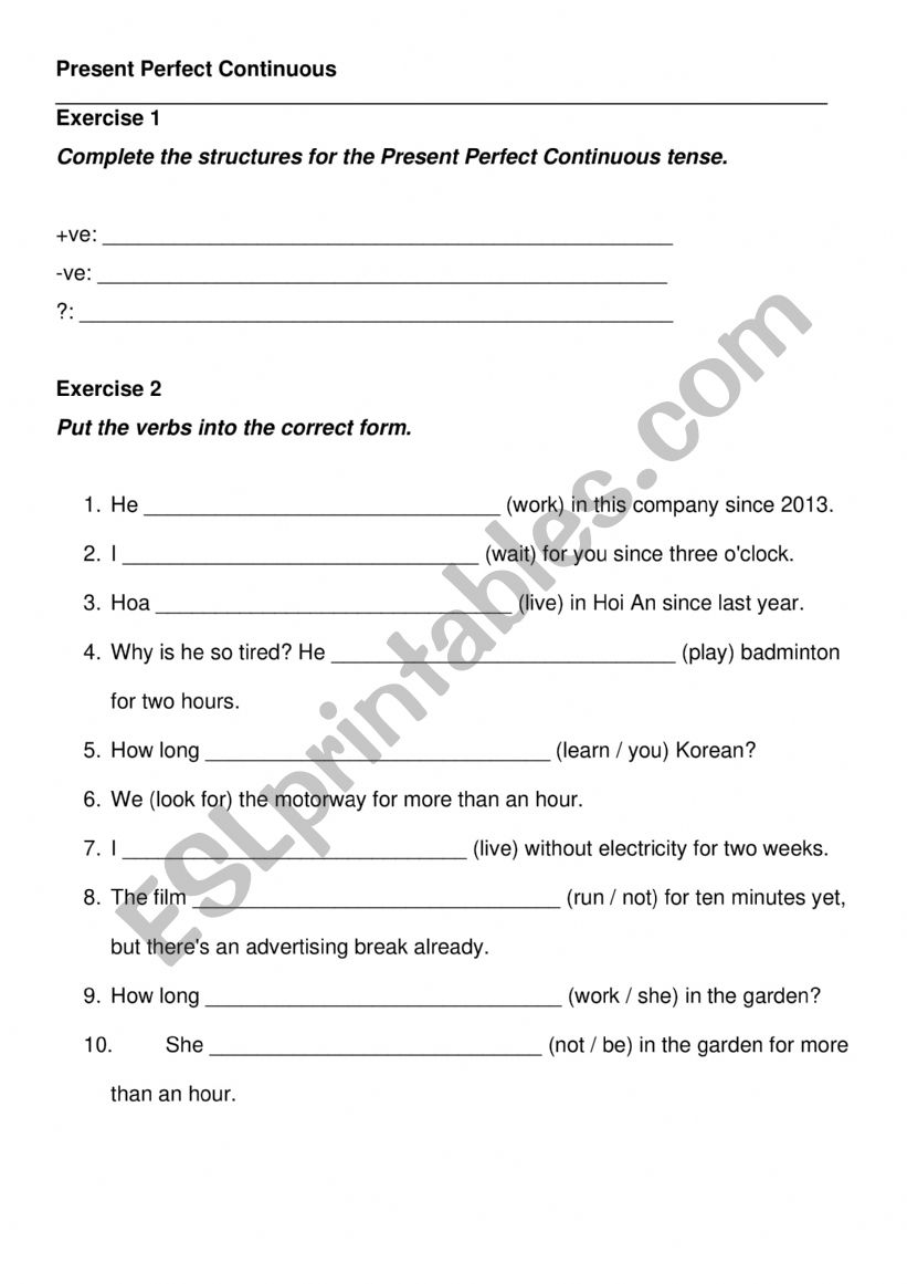 Present Perfect Continuous Tense Review