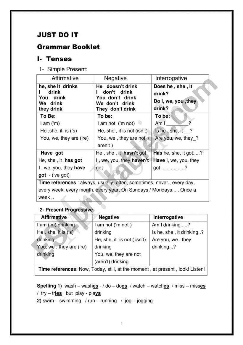 grammar booklet for 6th form Tunisian primary schools