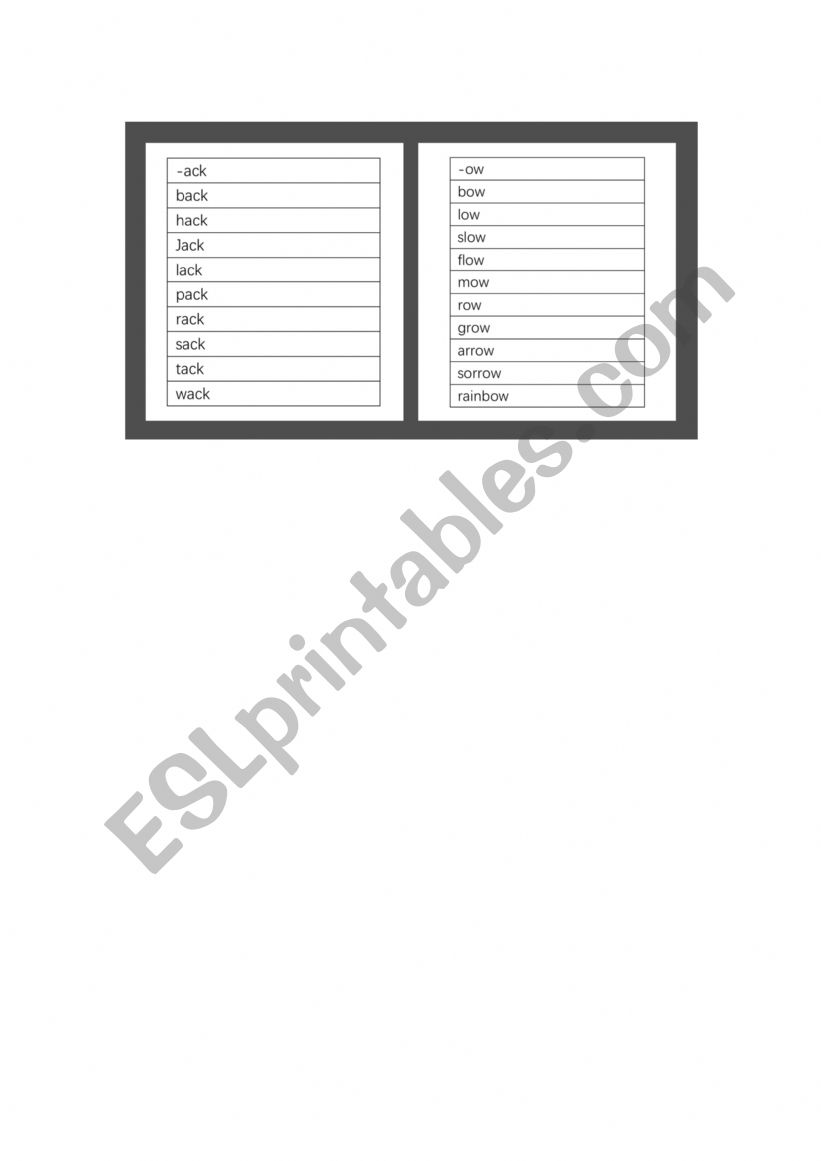 ack words ow words phonics  worksheet