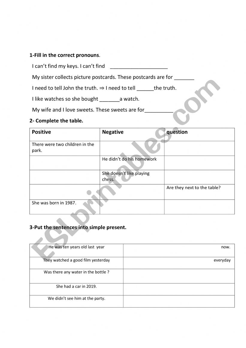 present and past simple worksheet