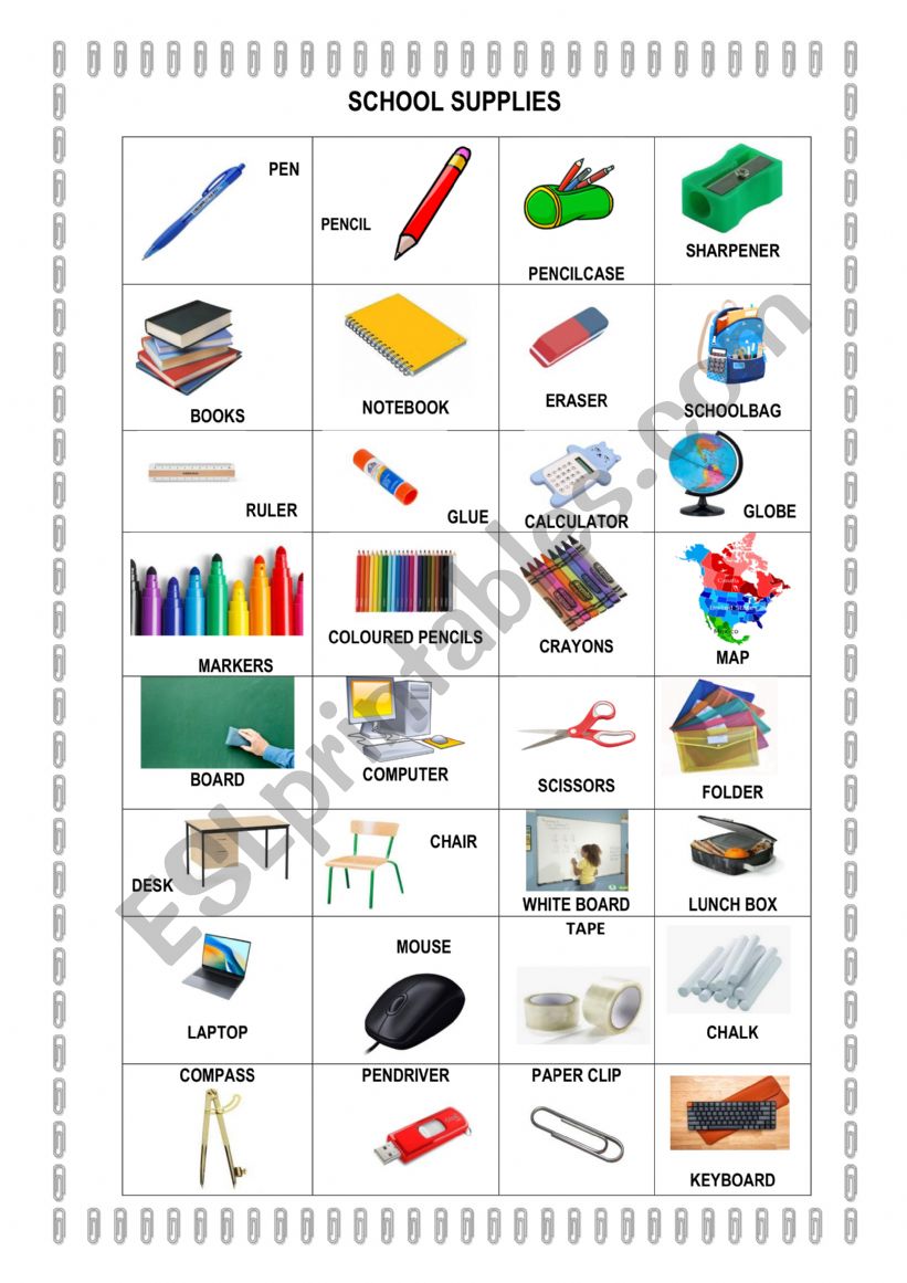 SCHOOL SUPPLIES worksheet