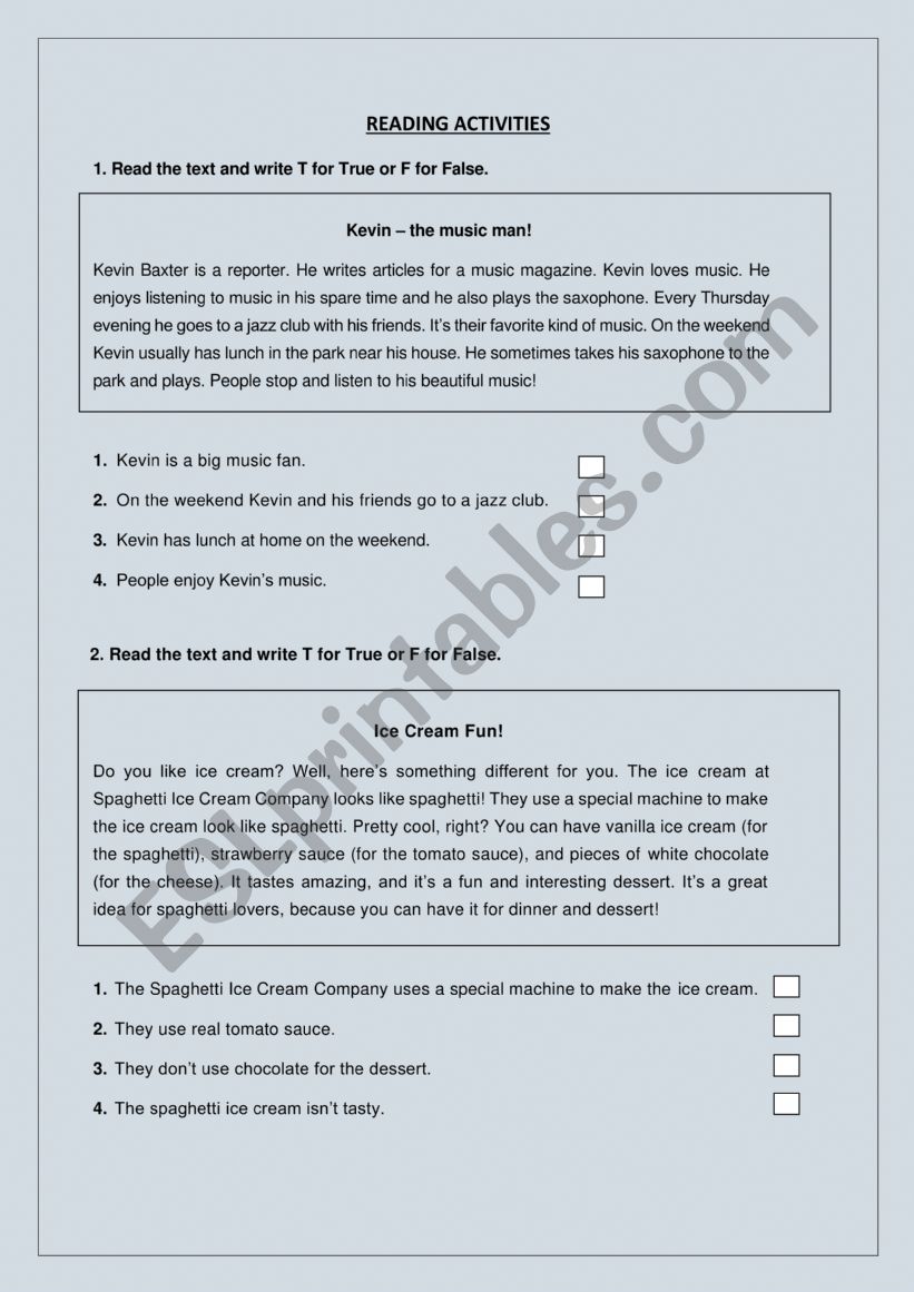 READING ACTIVITIES 1  worksheet