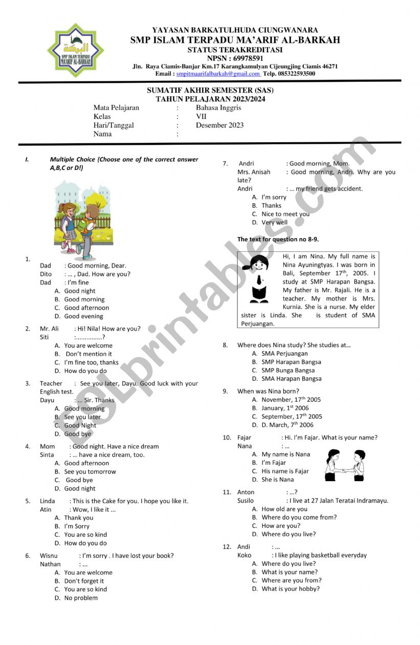 Final Exam exercise worksheet