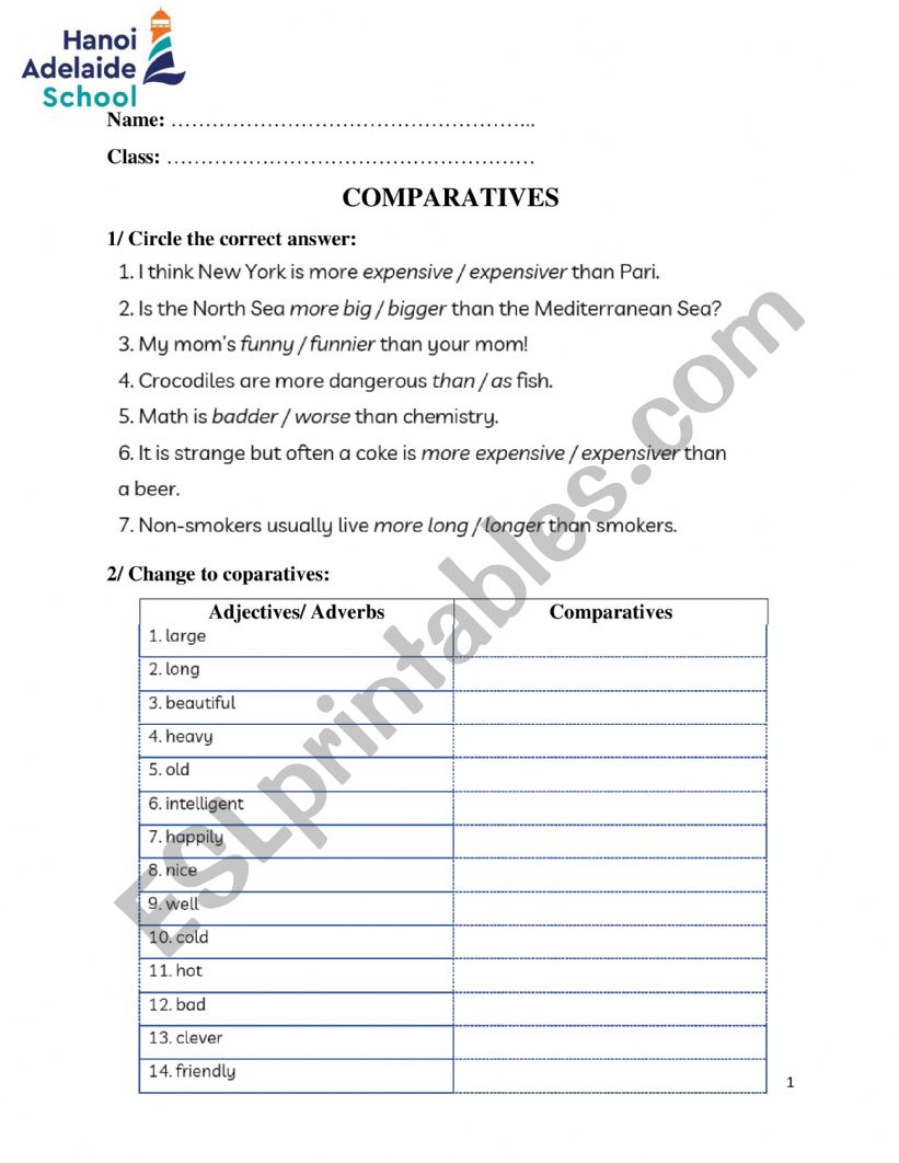 Comparatives  worksheet