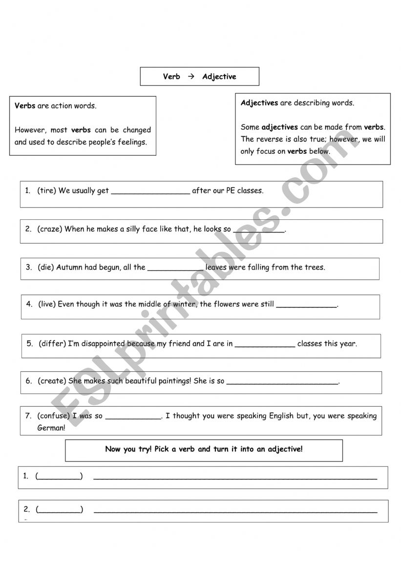 Verb to Adjective Changing Practice