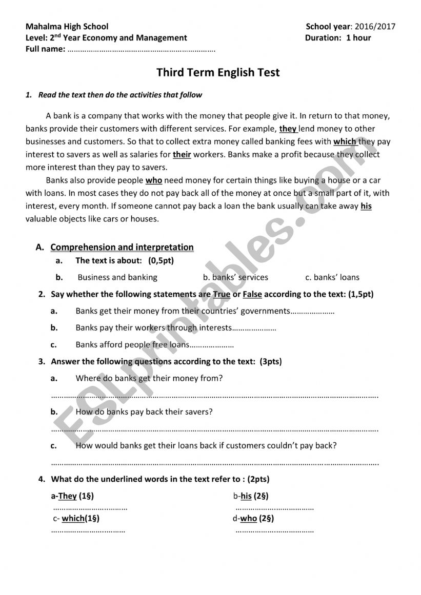 2 nd year worksheet