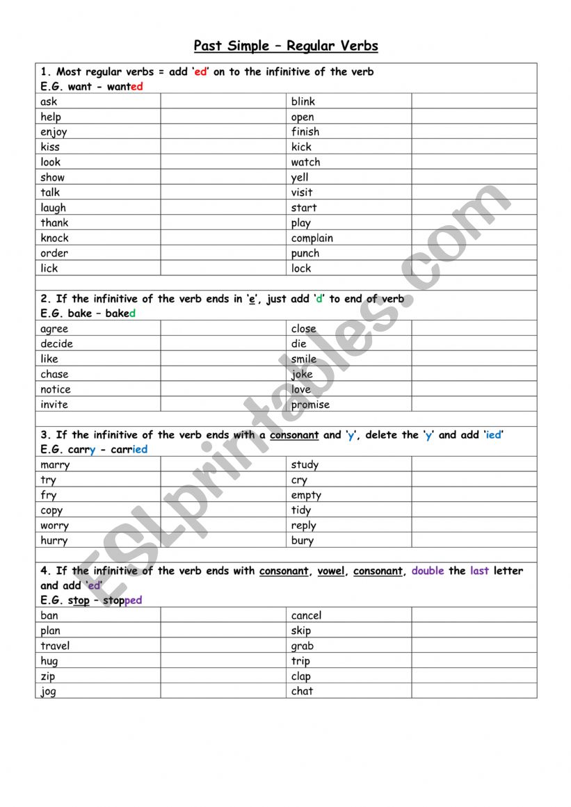 Past simple revision sheet worksheet
