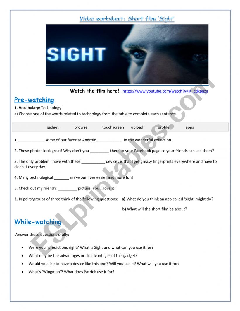 Sight - short movie worksheet