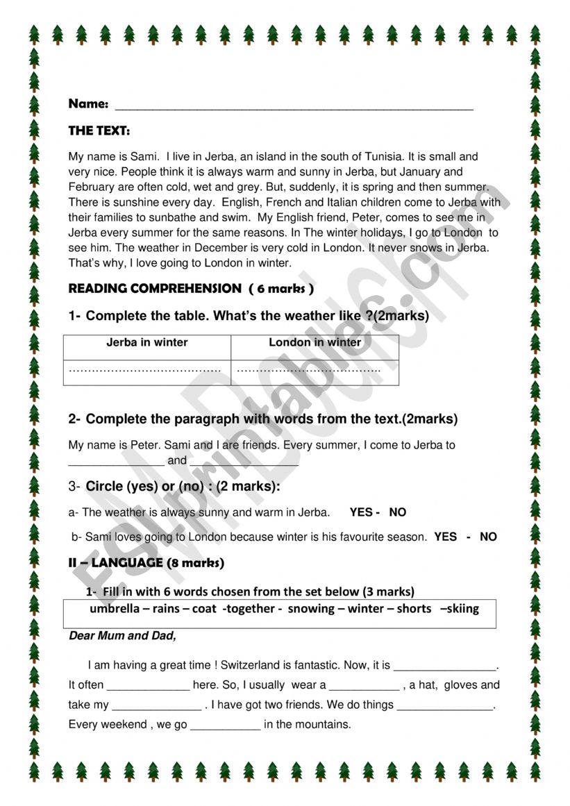 test for 6th form primary school pupils 