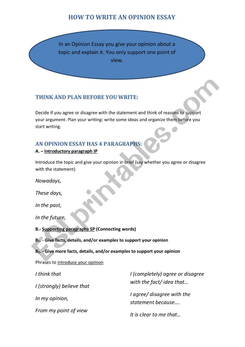 How to write an essay worksheet