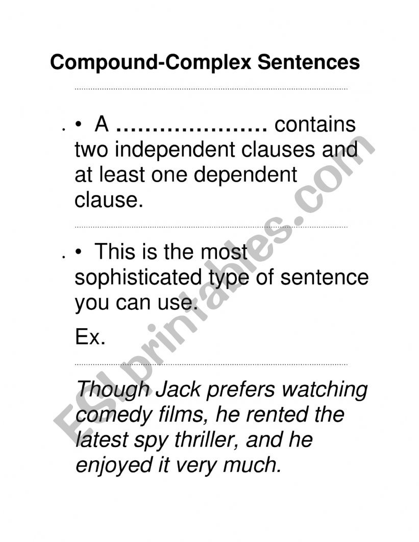 Complex Sentence worksheet