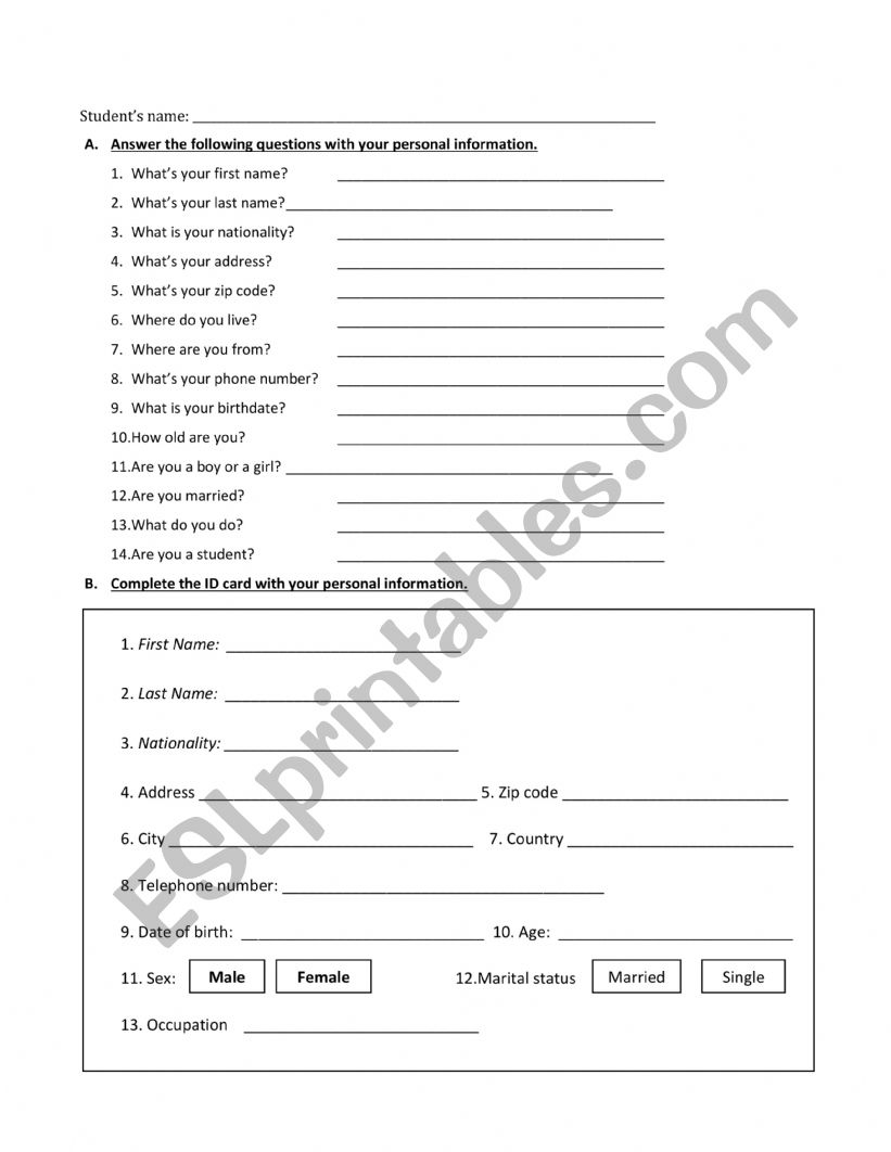 ID card worksheet