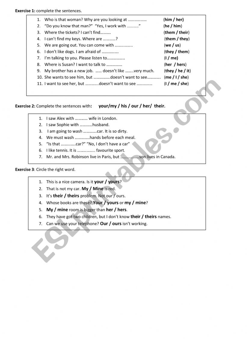 Subject /object pronount/ possessive adjectives/ possessive pronouns