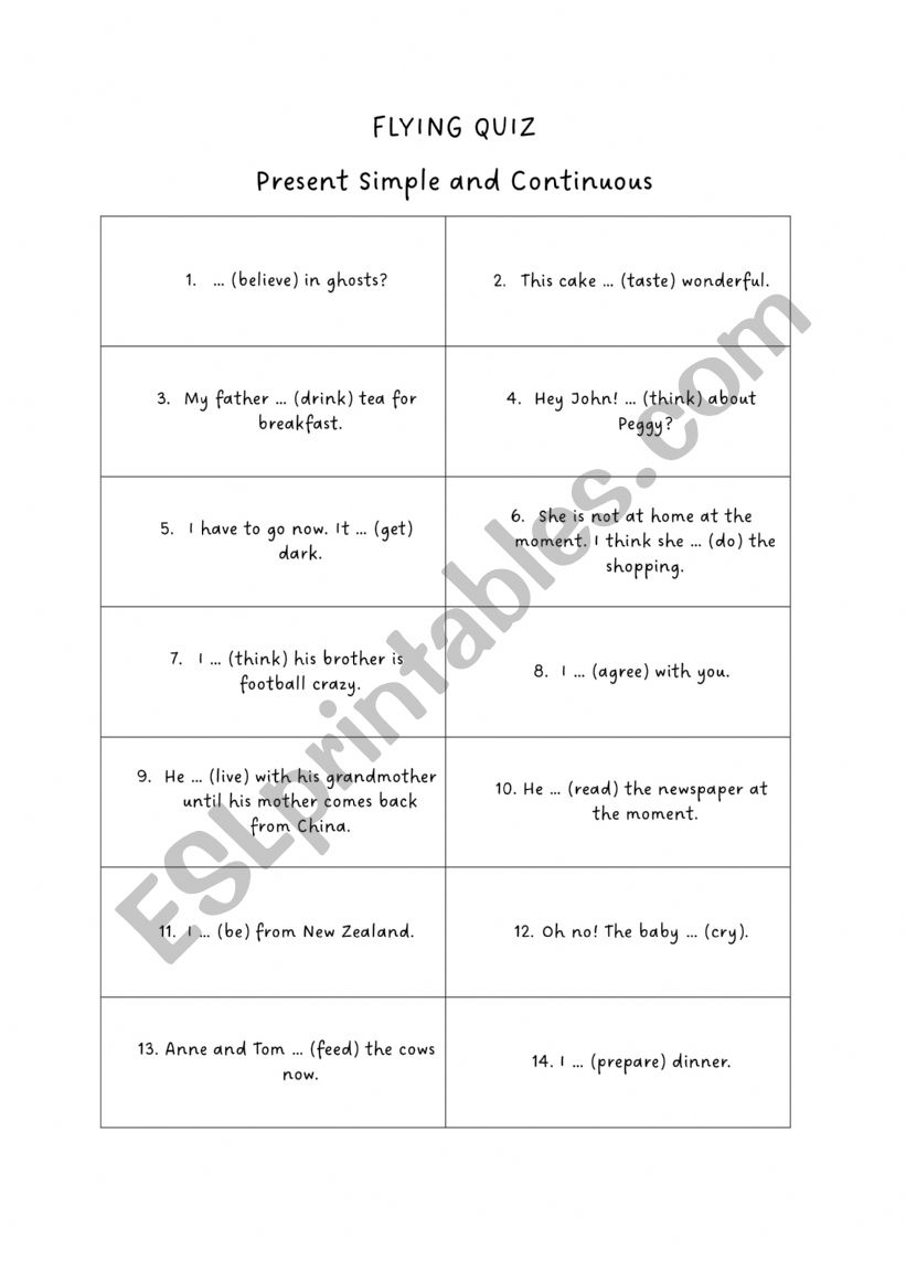 Present Simple and Continuous worksheet