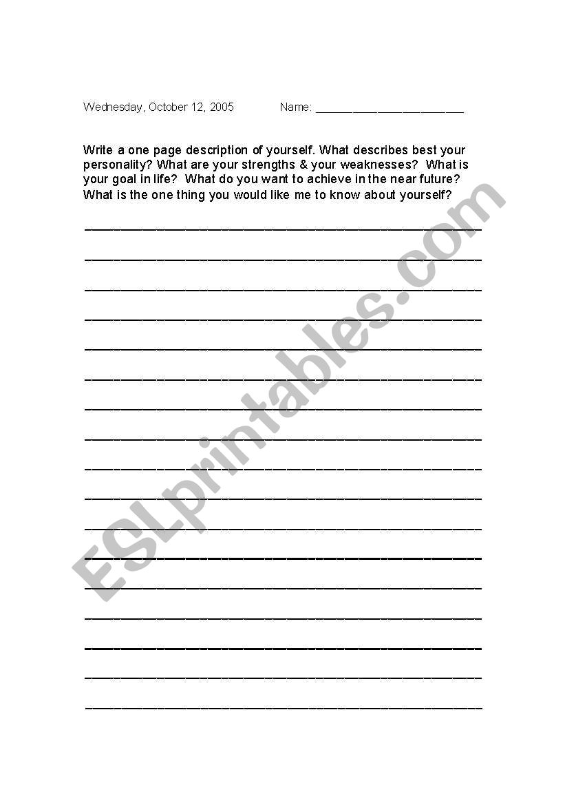 Descriptive paragraph worksheet