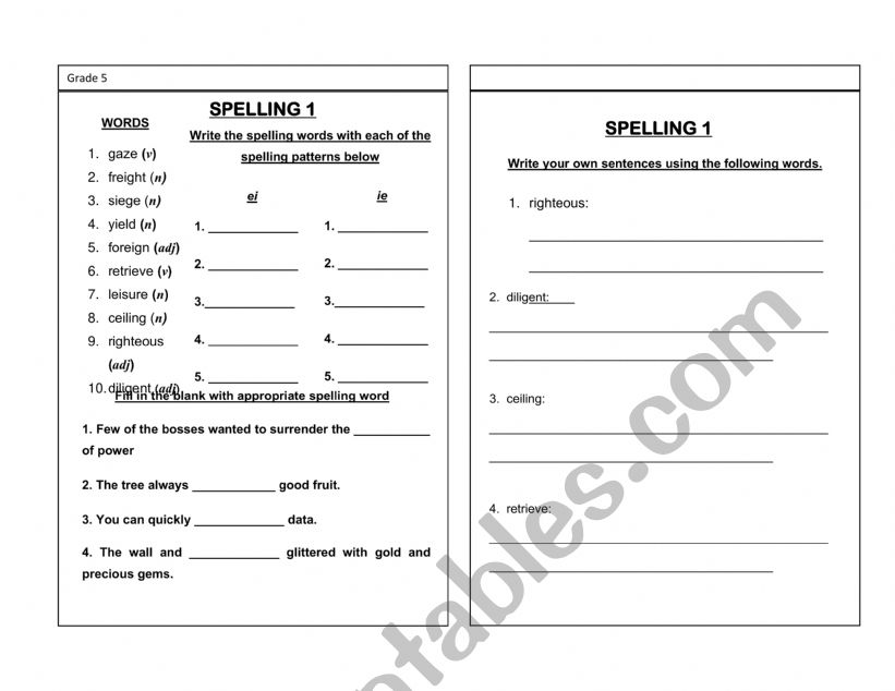 Spelling  worksheet