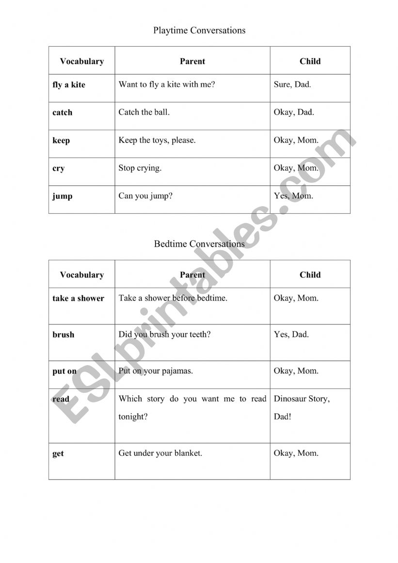 Playtime Conversation worksheet
